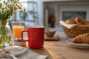 Durable Porcelain Set 4pcs Coffee Mug Nordic Trendy Glazed Finish 11x10x8 cm Red Solid Pattern Home Use Gift Dishwasher safe - Product Image 3