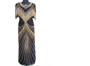 Robe de soirée noire élégante pour femmes longue robe de soirée formelle col rond demi manches caractéristiques antistatique perlé décoration perles - Product Image 4