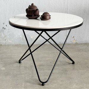 Table basse ronde moderne 60x60cm avec plateau en pierre durable et pieds en fer en forme de V, meubles de salon - TT68220 - Product Image 4