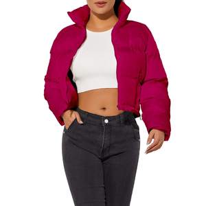 Chaqueta acolchada sólida para mujer personalizada con cremallera corta con logotipo personalizado y calidez gruesa acogedora en ropa de invierno - Product Image 2