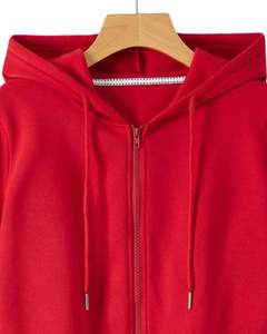 Customized Women <b>Red</b> Crop Zip Hoodie Casual <b>Long</b> <b>Sleeve</b> Hooded Sweatshirt With Zipper Rib Cuff Fashion Winter Streetwear <b>Top</b> - Product Image 4