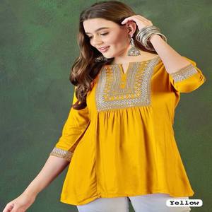 Kurti de longitud corta de tendencia en bordado elegante de rayón pesado con trabajo de lentejuelas para uso festivo y diario - Product Image 5