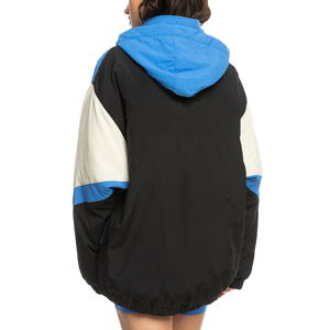 Veste coupe-vent oversize à blocs de couleur avec panneaux bleu, noir et blanc, tissu en nylon léger, style sweat à capuche demi-zip - Product Image 6