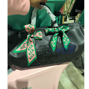 Alpha |   Kapa |   Sac de sport Alpha Sorority personnalisé en cuir PU noir et polyester, léger, avec fermeture éclair, pour voyage, gym, week-end, sac à main AKA - Product Image 3