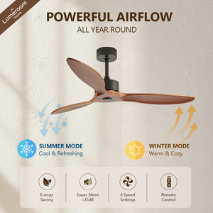 42 Inch 3 Blade Solid Wood Ceiling Fan Without <b>Light</b> <b>Remote</b> <b>Control</b> DC Motor for Bedroom Living Room Downrod Mount - Product Image 2