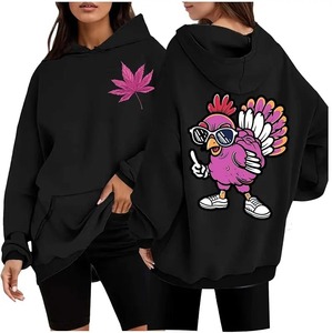 Sudadera con capucha cálida de Invierno para mujer, sudadera con capucha de Acción de Gracias, estampado de pavo púrpura, estilo informal de manga larga, sudaderas con estilo para mujer - Product Image 3