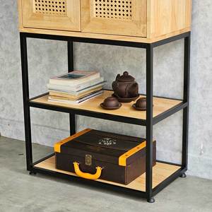 KTB68161 Mueble Decorativo de 60x35x120cm, Mueble de Lujo Moderno de Madera de Caucho Antigua con Estructura de Hierro para Sala de Estar - Product Image 3