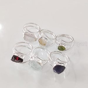 Anillo de Piedras Preciosas en Bruto para Mujer, Esmeralda Natural, Zafiro, Tanzanita, Herkimer, Joyería de Plata de Ley 925 - Product Image 4