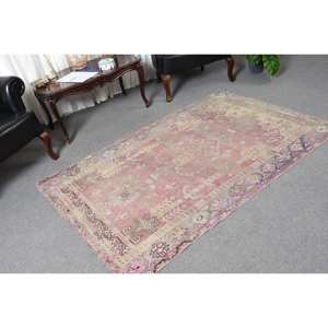 Alfombra de lana turca Vintage de 4x5,9 pies, color rosa y beige, área grande clásica, rectángulo, retales abstractos para habitación de adolescentes, pasillo, látex - Product Image 5