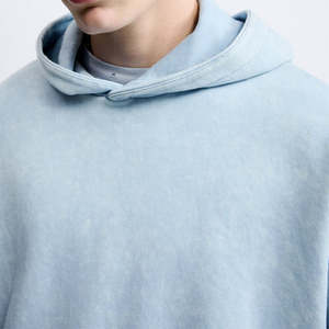 Vintage Wash Hoodie Hombres 100% Algodón Oversized Drop Shoulder Raw Hem Recortada Sudaderas con capucha para hombres - Product Image 5