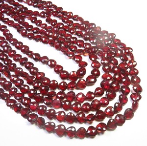 High Quality Natural Red Mozambique African Garnet Heart Cut <b>Center</b>-<b>Drilled</b> Gemstone Beads 6-8mm 4" Strand - Product Image 1