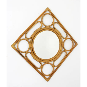 Espejo cosmético cuadrado de ratán de bronce de un solo lado de lujo de tendencia superior, marco decorativo de PU montado en la pared personalizado, Belleza - Product Image 3