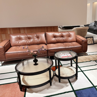 Canapé d'angle en L moderne et personnalisé en cuir véritable marron, écologique, capitonné, avec dossier réglable, rembourrage en mousse, idéal pour hôtels et appartements