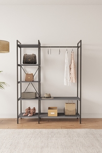 Organizador de armario con perchero y estantes de almacenamiento, perchero con estantes y estructura metálica, perchero para armario. - Product Image 3