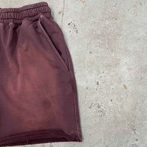 Custom Men's Heavyweight French Terry Sports Sweat Shorts Sun-Faded Vintage Distressed Acid Washed Solid Streetwear Jogging <b>Lace</b> - Product Image 3