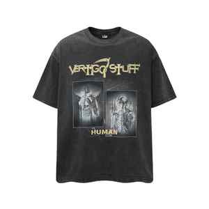 T-shirts pour hommes personnalisés 100% coton lourd Y2k High Street Vintage col rond avec tissu respirant à séchage rapide - Product Image 5