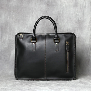 Classic Genuine Leather Laptop Messenger with Handle Durable Protective Portable Office Bag Black - Product Image 6