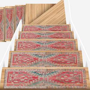 Alfombra Moderna Estampada, Diseño Kilim, Verde y Naranja, Fácil de Limpiar, Goblen - Product Image 4