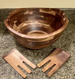 Accessoires de cuisine rustiques Bol à mélanger à salade en bois émaillé durable Table de ferme de stockage en bois classique - Product Image 2