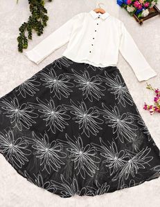 กระโปรงผู้หญิงและชุดท็อปกระโปรงพิมพ์กับซับเสื้อฟองวิเศษมีกระโปรงแขนเต็มคอเรียบ - Product Image 4