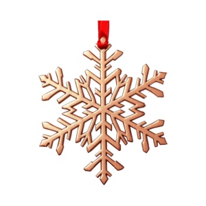 Décoration de Noël élégante en flocon de neige en métal plaqué cuivre avec ruban rouge et arbre d'éclairage LED - Product Image 1