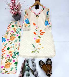 Conjunto de Top y Pantalón de Algodón Puro con Estampado Digital de Diseño Elegante, Ideal para la Oficina, Eventos Festivos y Uso Diario - Product Image 3