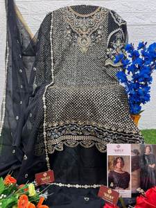 Top Unique Designer Heavy Bordado Mirror & Stone Work Organza Salwar Suit para bodas y fiestas a bajo presupuesto - Product Image 3