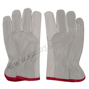 ถุงมือหนังแพะสำหรับงานก่อสร้างถุงมือทำงานหนังแพะแบบเรียบลายทนทาน100% - Product Image 3