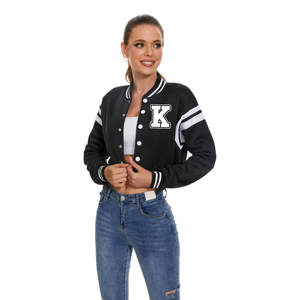 Vente chaude veste de Baseball pour femmes Vintage haut court lettre imprimer collège Letterman manteau Bomber vestes - Product Image 4