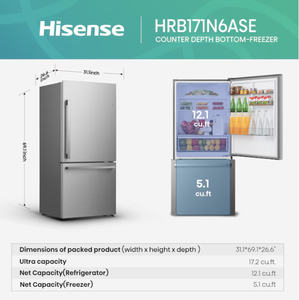 Refrigerador con Congelador Inferior de 17.2 Pies Cúbicos, Resistente a Huellas Dactilares, de 32 Pulgadas de Ancho, para Uso Doméstico y en Autocaravanas, de Aluminio - Product Image 5