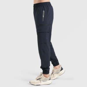 Pantalon de jogging personnalisable avec logo, bleu marine, style hip-hop ample, motif rayé latéral, disponible en tailles XL à 6XL, pantalon de jogging tissé - Product Image 3