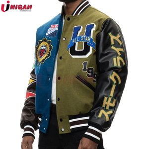 เสื้อแจ็กเก็ตมหาวิทยาลัยสำหรับผู้ชายแขนหนังพิมพ์ลายพิมพ์ซับลิเมชันการออกแบบเบสบอลสำหรับฤดูหนาวเสื้อบอมเบอร์ไฮสตรีท - Product Image 4