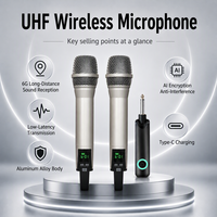 Ensemble de microphones dynamiques sans fil portatifs, système numérique FM à 2 canaux, faible latence, anti-interférences, pour amplificateur de haut-parleur PA