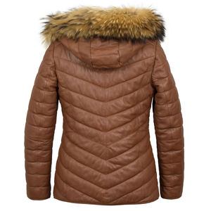 Chaqueta de piel de oveja elegante OEM para mujer acolchada con capucha desmontable abrigo de lona a prueba de viento con diseño con capucha de moda - Product Image 2
