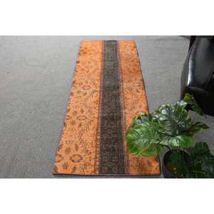 Traditional Orange Brown Patchwork <b>Rug</b> 2.1 X 5.7 ft Handmade Turkish Wool Viscose Rectangle Hallway Teen Latex <b>Bedside</b> <b>Rugs</b> - Product Image 1