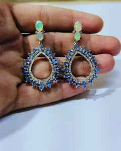 Pendientes finos de Plata de Ley 925, Joyería de diamantes hechos a mano con piedras preciosas de ópalo etíope de cianita de diamante Natural - Product Image 5