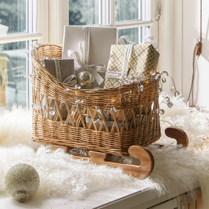 รถลากเลื่อนขาไม้หวายตกแต่งคริสต์มาสทำจากไม้หวายธรรมชาติแบบชนบทจากเวียดนาม - Product Image 4