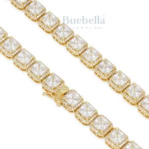 Collar de cadena de tenis de corte princesa con diamantes de moissanita de 5mm chapado en oro de 14 quilates de plata 925 para hombre, producto de gran oferta - Product Image 3