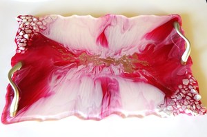 Style moderne galvanisé décoratif sculpté résine acrylique époxy rectangle plateau de service poignées en métal pour table de cuisine de mariage - Product Image 5