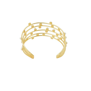 Elegant Gold Plated Pearl Open Cuff <b>Bracelet</b> for Women <b>Adjustable</b> Handmade Fashion Jewelry Gift Stylish Design - Product Image 1
