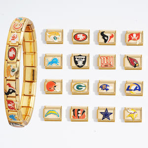 高品质イタリアンチャームノンターニッシュステンレススチール18金メッキNFLラグビーチームロゴイタリアンチャームブレスレット - Product Image 1