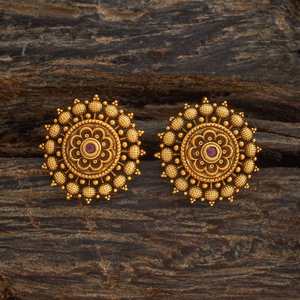 Antique Style 18K Gold Finish Brass <b>Studs</b> Religious Pattern Zircon Pearl <b>Turquoise</b> Diamond Bezel Set for Wedding Party Gift - Product Image 1