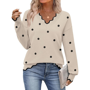 เสื้อสเวตเตอร์ถักคอวีสำหรับผู้หญิง, เสื้อลำลองแขนยาวน้ำหนักเบากันรอยยับระบายอากาศได้ดี - Product Image 6