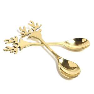 Cuillère de mariage en cuivre pur fait à la main gravé Temple symbole spirituel Design plaqué or longue poignée légère écologique pour - Product Image 2