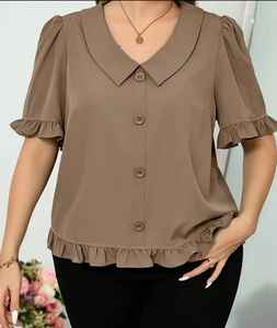 Blusa de cuello redondo con estampado geométrico, Top elegante de manga corta para primavera y verano, ropa de mujer - Product Image 6