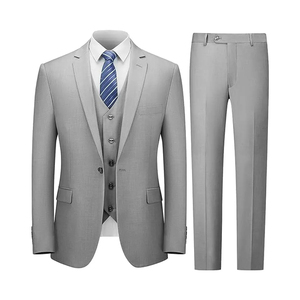 Costume d'affaires en laine de style automne, coupe ajustée, anti-froissement, veste à double boutonnage, pantalon à devant plat, fermeture à boutons - Product Image 1