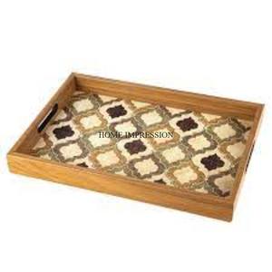 Fancy Designer Enamel Finished Rectangle Shape Wooden Serving <b>Tray</b> Unique for Food & Salad Serving Indian Manufacturer - Product Image 3