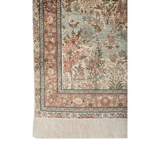 Tapis en soie noué à la main Gulmarg vert, motif floral, forme rectangulaire pour la maison - Pae-6438, tapis pour chambre et salon - Product Image 4