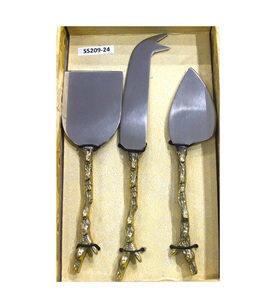 Juego de cuchillos para queso con mango de latón de la mejor calidad, diseño y logotipo personalizable, cortador de herramientas para queso de acero inoxidable - Product Image 3