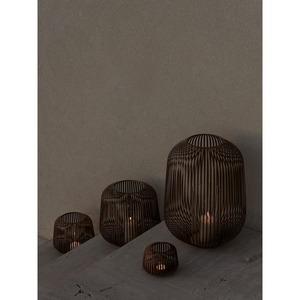 Modern <b>Black</b> Metal Cage <b>Lantern</b> for Minimalist Diwali Decoration Scandinavian Style Open Slatted Iron <b>Candle</b> Holder and Vase - Product Image 6